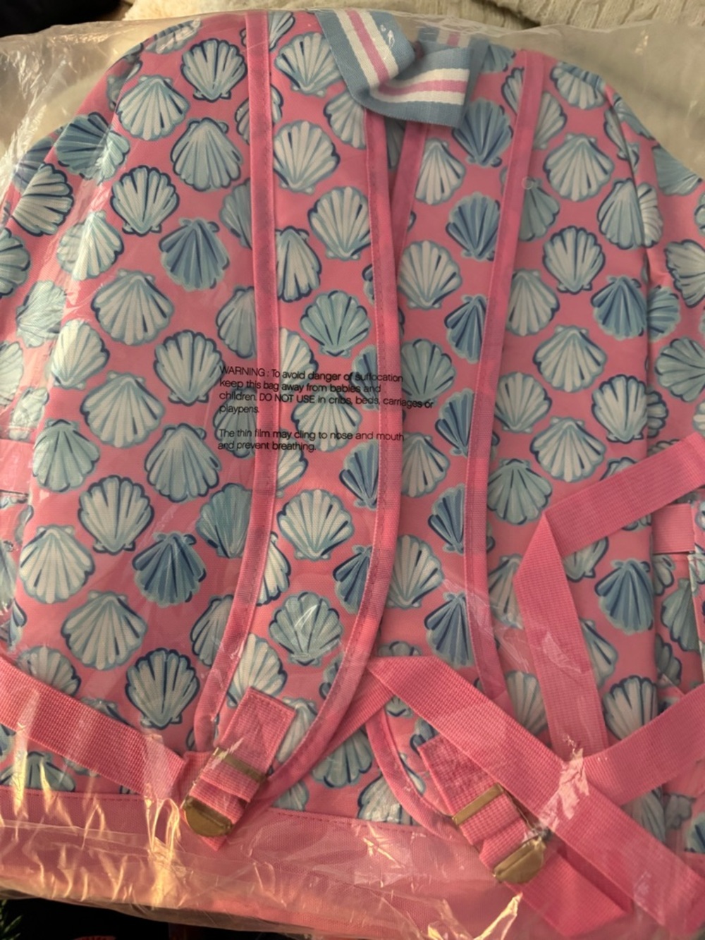 Pink Shell-Print Backpack with Blue Shells - Picture 2 of 2